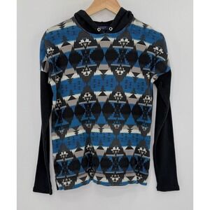 Chaps Womens Hooded Pullover Aztec Print Long Sleeve‎ Top Size M